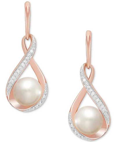 Cultured Freshwater Pearl (7mm) and Diamond (1/10 ct. t.w.) Drop Earrings 14K Gold