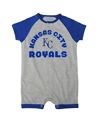 Newborn and Infant Boys Girls Heather Gray Kansas City Royals Extra Base Hit Raglan Full-Snap Romper