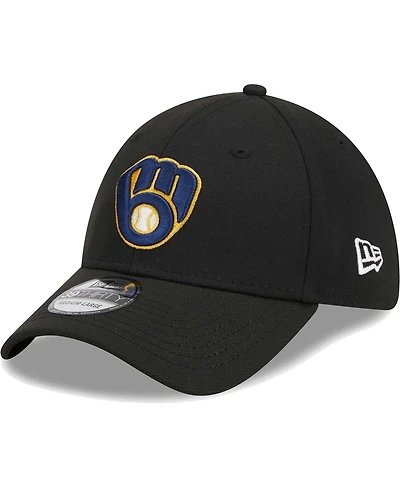 Men's New Era Black Milwaukee Brewers Logo 39THIRTY Flex Hat