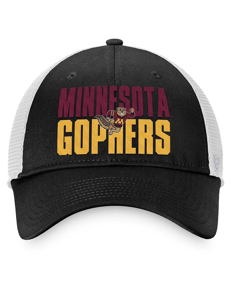 Men's Top of the World Black, White Minnesota Golden Gophers Stockpile Trucker Snapback Hat