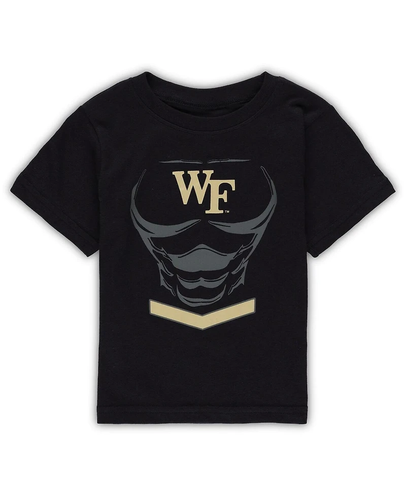 Toddler Boys and Girls Champion Black Wake Forest Demon Deacons Super Hero T-shirt