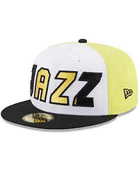 Men's New Era White, Black Utah Jazz Back Half 59FIFTY Fitted Hat