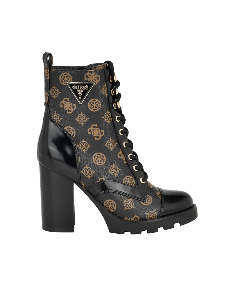 Guess Women's Neadyn Heeled Lug Sole Lace Up Hiker Booties