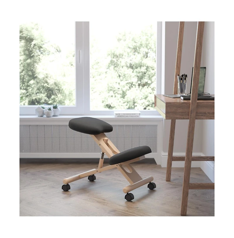 Emma+Oliver Mobile Wooden Ergonomic Kneeling Office Chair