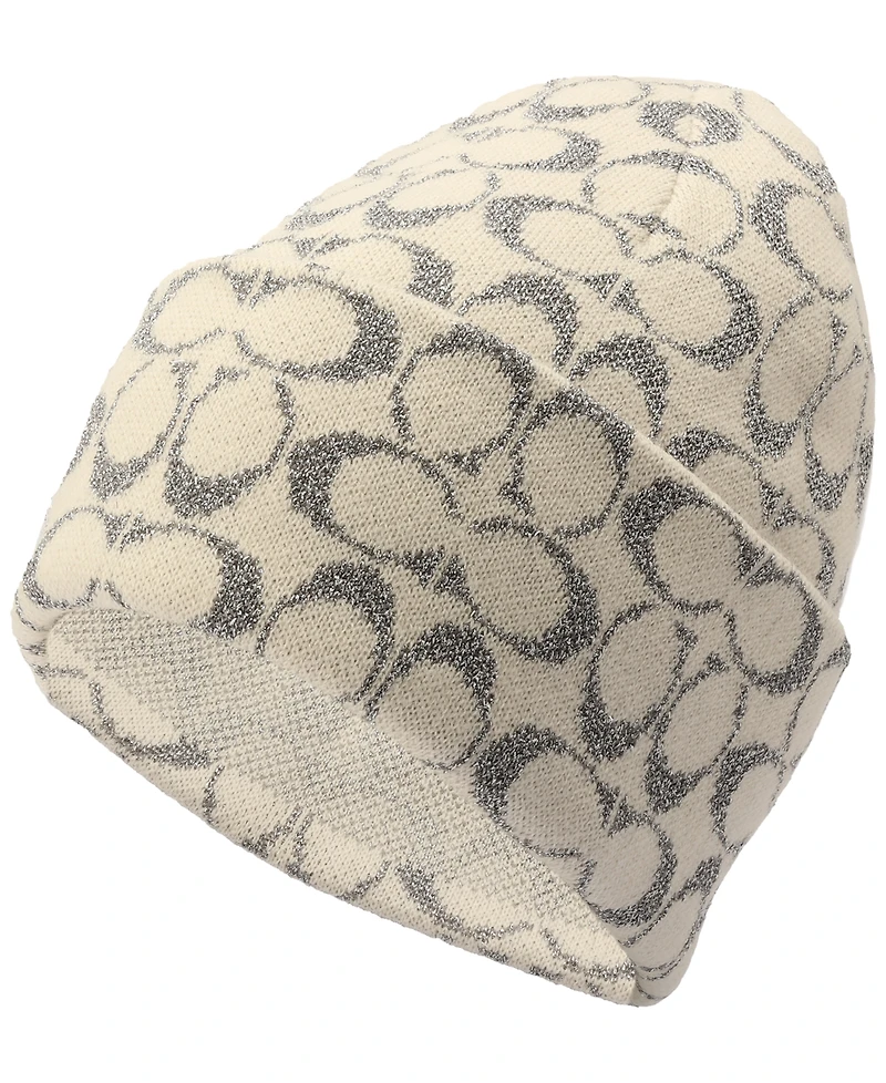 Coach Women's Cuffed Metallic Jacquard Logo Beanie