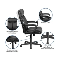 Emma+Oliver High Back Leather Executive Swivel Office Chair With Slight Mesh Accent And Arms