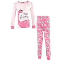 Hudson Baby Big Girls Cotton Pajama Set, Red Truck Bows