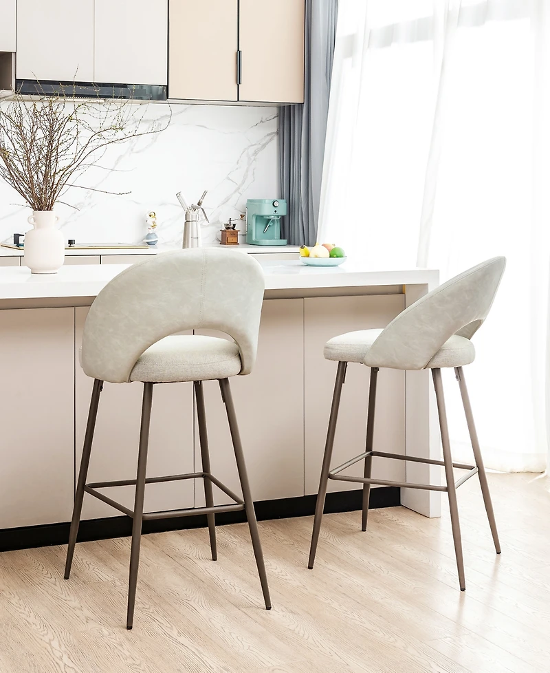 Glitzhome Set of 2 Fabric, Leatherette Bar Stool with Tapered Metal Legs