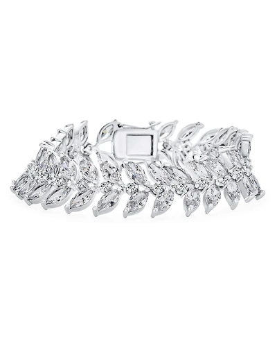 Bling Jewelry Cubic Zirconia 2 Row Marquise Shape Cz 40 Ctw Clear Wide Statement Leaf Tennis Bracelet 7.25 Inch