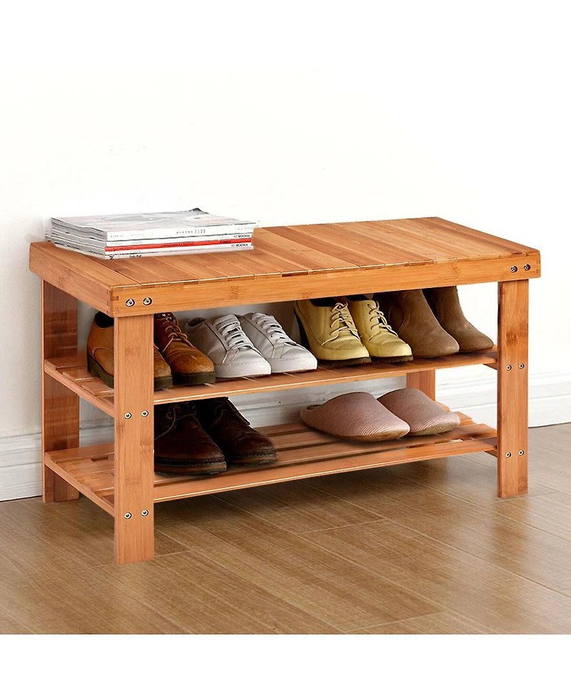 3 Tier Bamboo Shoe Rack Bench Storage Shelf Organizer Entryway Home