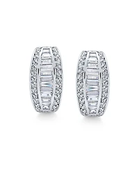 Bling Jewelry Statement Cz Baguette Half Hoop Earrings Prom Holiday Party Pierced Ear Stabilizing Omega Clip Back Rhodium Plated Brass