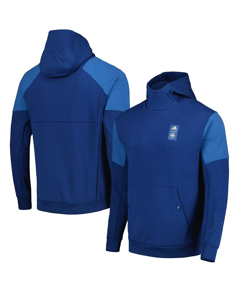 Men's adidas Blue Seattle Sounders Fc 2023 Player Travel Pullover Hoodie