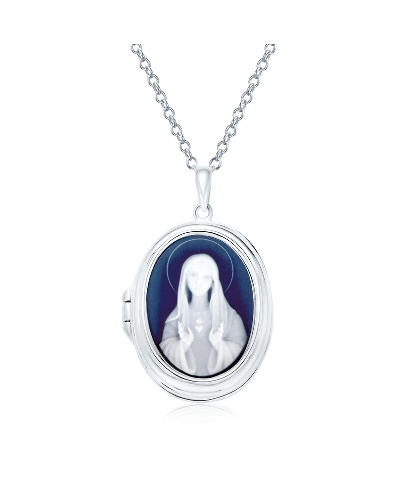 Bling Jewelry Holds Picture Antique Style Blue Our Lady Of Guadalupe Oval Virgin Mary Cameo Photo Locket Pendant Necklace Sterling Silver