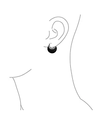 Bling Jewelry Tribal Black Natural Onyx Round Half Crescent Hoop Earrings Oxidized Milgrain Caviar Bead Sterling Silver