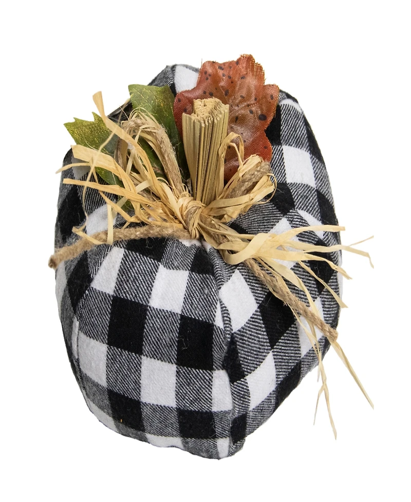 5" White and Black Buffalo Plaid Fall Harvest Pumpkin