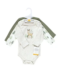 Hudson Baby Boys Cotton Long-Sleeve Bodysuits, Forest Deer 3-Pack, 12-18 Months