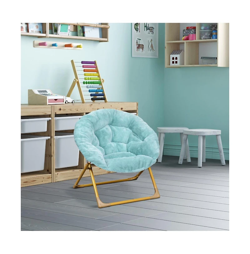 Emma+Oliver Io Kid'S Folding Saucer Chair With Cozy Faux Fur Upholstery And Metal Frame For Playroom, Bedrooms, Nursery And More