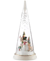 Lenox Lighted Christmas Cone With North Pole Snowman Scene Figurine