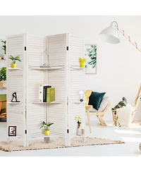 4 Panel Folding Room Divider Screen W/3 Display Shelves 5.6 Ft Tall