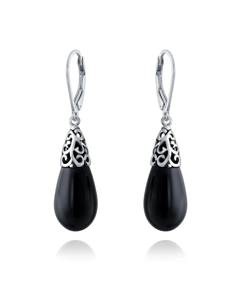 Bling Jewelry Boho Long Elongated Teardrop Filigree Lever Back Dangle Earrings Sterling Silver