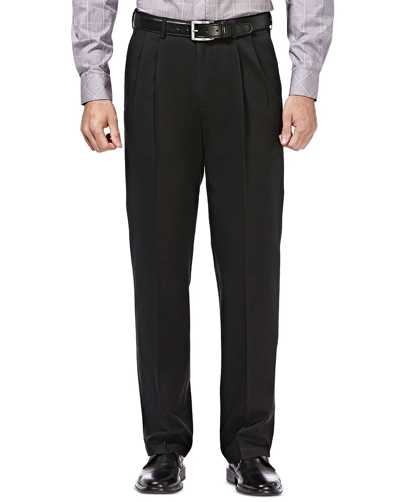 Haggar Men's Premium No Iron Khaki Classic Fit Pleat Hidden Expandable Waist Pants