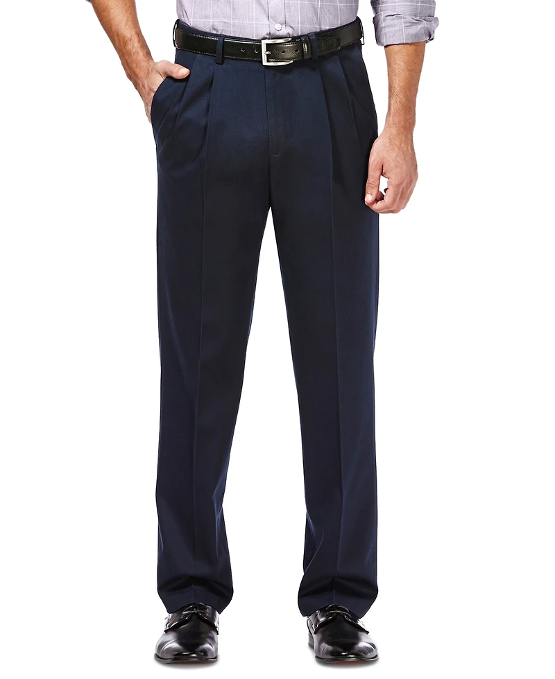 Haggar Men's Premium No Iron Khaki Classic Fit Pleat Hidden Expandable Waist Pants