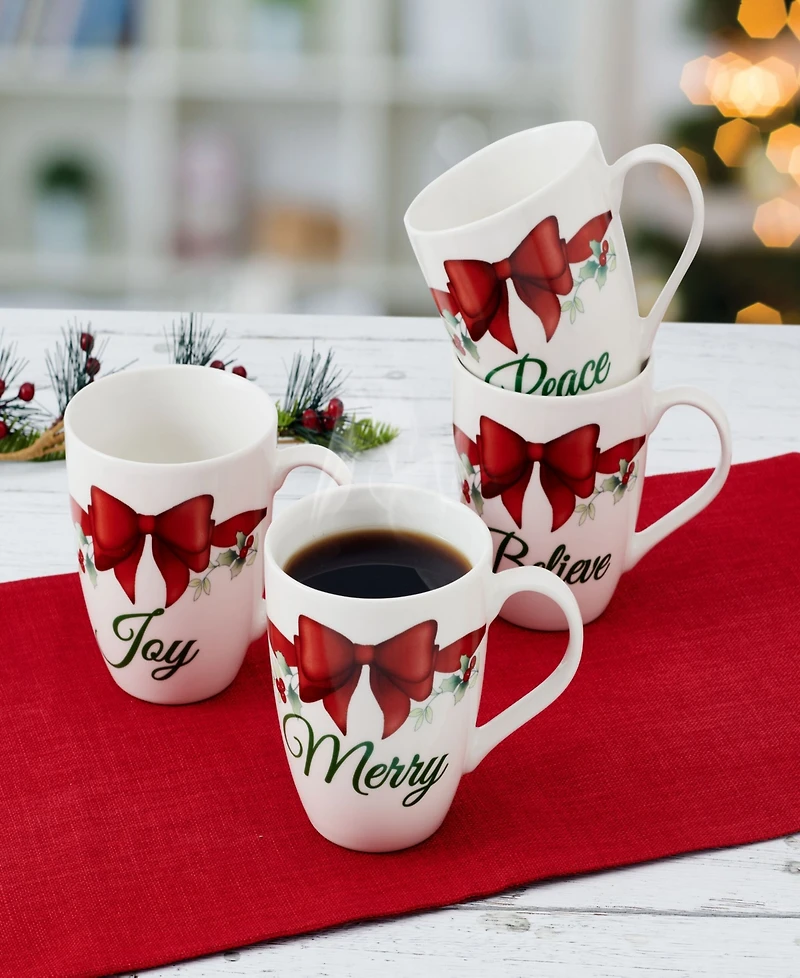 Winterberry Holiday Sentiment Mugs, Set of 4