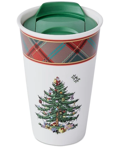 Spode Christmas Tree Tartan Porcelain Travel Mug with Lid