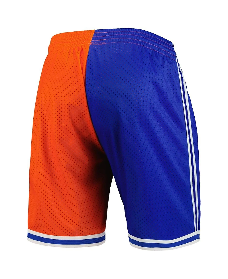 Men's Mitchell & Ness Blue, Orange New York Knicks Hardwood Classics 1991 Split Swingman Shorts