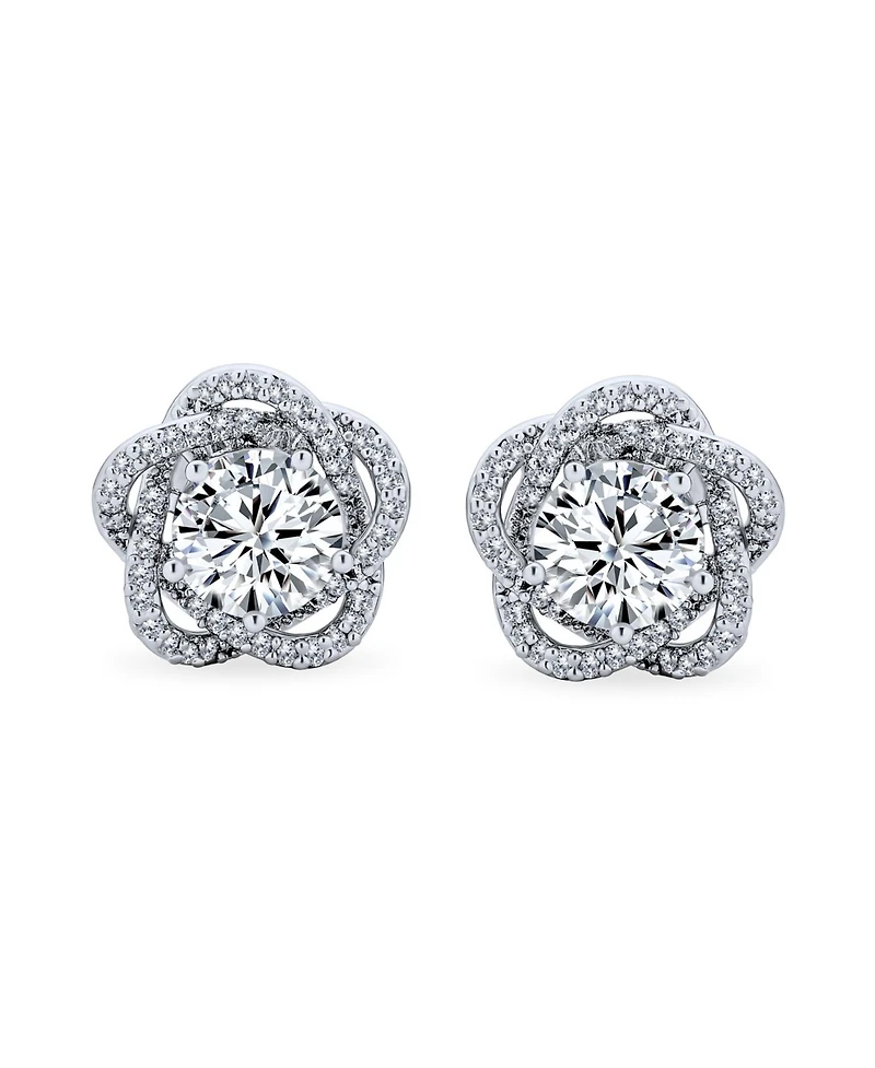 Bling Jewelry Elegant Cubic Zirconia Pave Cz 3D Flower Rose Clip On Earrings Mother Prom Formal Party Non Pierced Ears