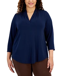 Jm Collection Plus Size Solid V-Neck 3/4-Sleeve Top, Exclusively at Macy's