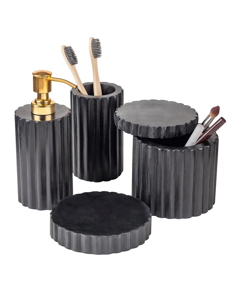Gauri Kohli Roksana Black Marble Bath Accessories, Set of 4