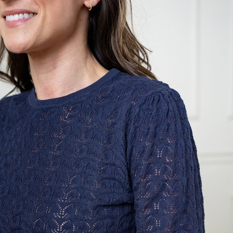 Hope & Henry Women's Long Sleeve Pointelle Sweater with Bellow Sleeves