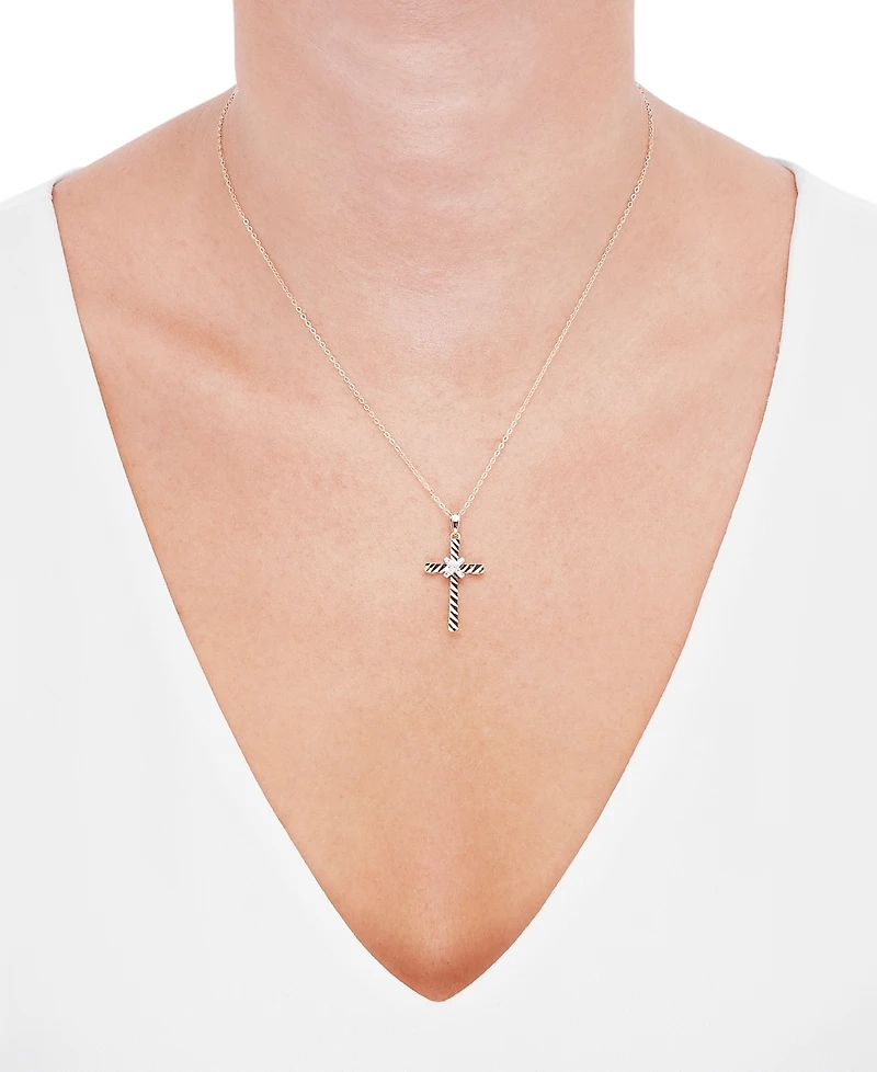 Diamond Accent Cross Pendant Necklace in 14k Gold-Plated Sterling Silver, 16" + 2" extender