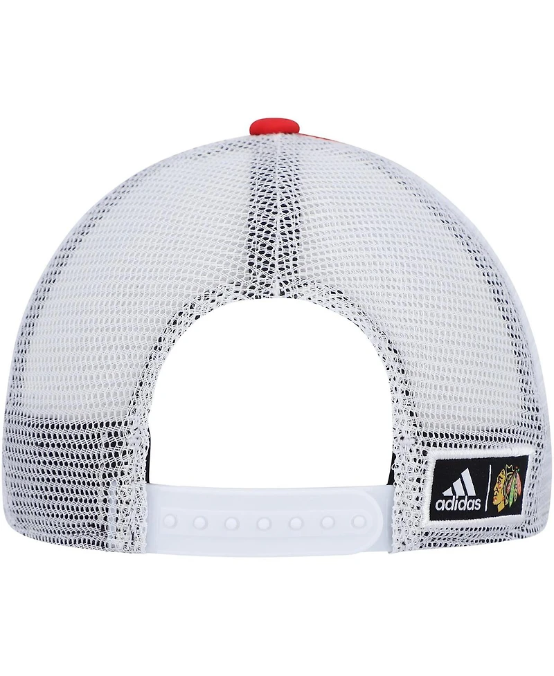 Men's adidas Red, White Chicago Blackhawks Team Plate Trucker Snapback Hat