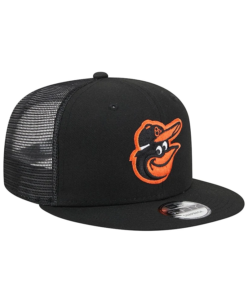 Men's New Era Black Baltimore Orioles Team Color Trucker 9FIFTY Snapback Hat