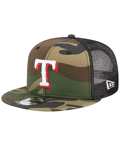 Men's New Era Camo Texas Rangers Woodland Camo Trucker 9FIFTY Snapback Hat
