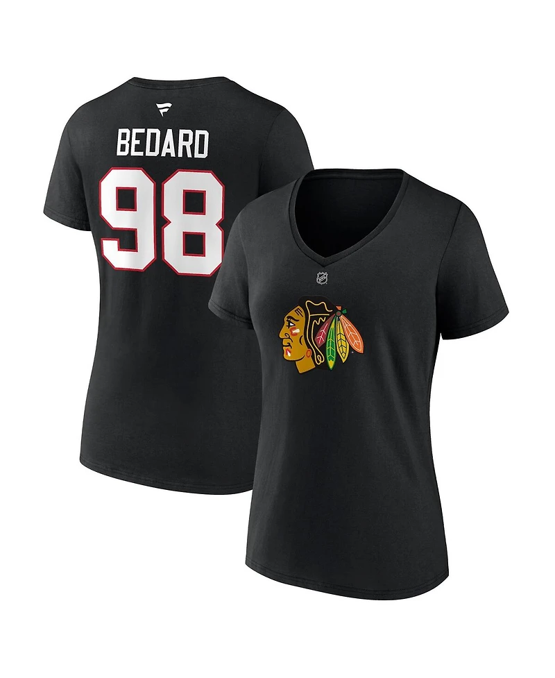 Women's Fanatics Connor Bedard Chicago Blackhawks 2023 Nhl Draft Authentic Stack Player Name and Number V-Neck T-shirt