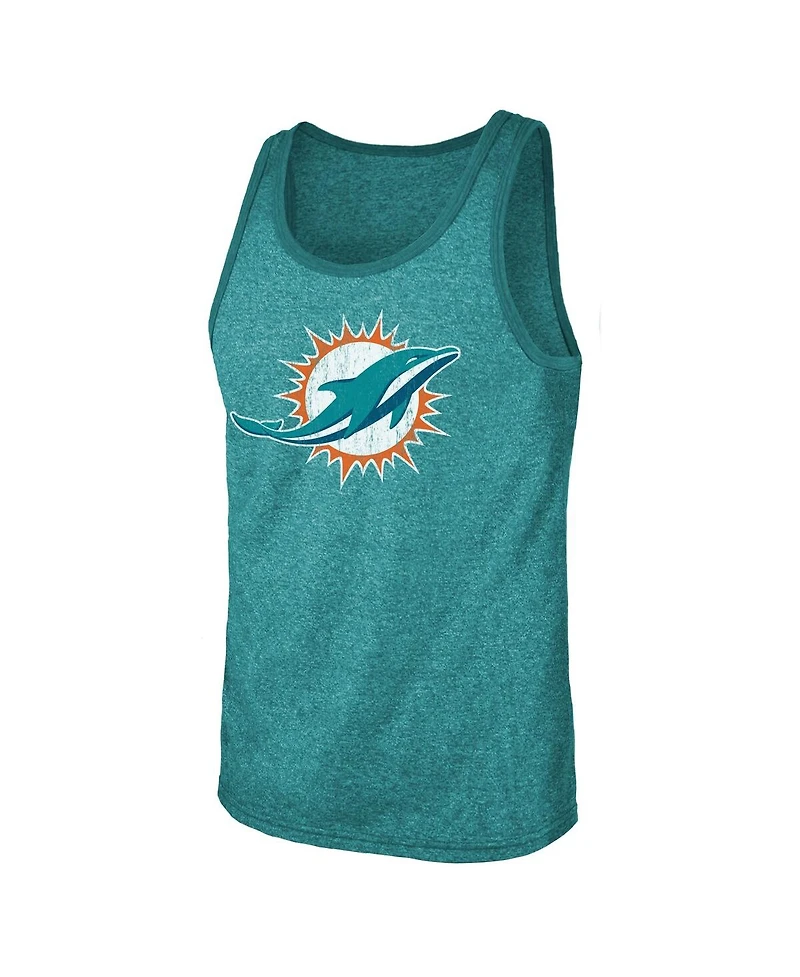 Men's Fanatics Tua Tagovailoa Aqua Miami Dolphins Name and Number Tri-Blend Tank Top