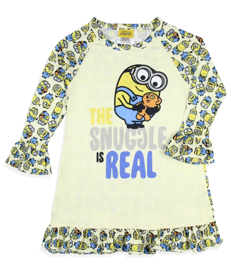 Despicable Me Toddler Girls Nightgown Minions Snuggle Sleep Long-Sleeve Raglan Pajama