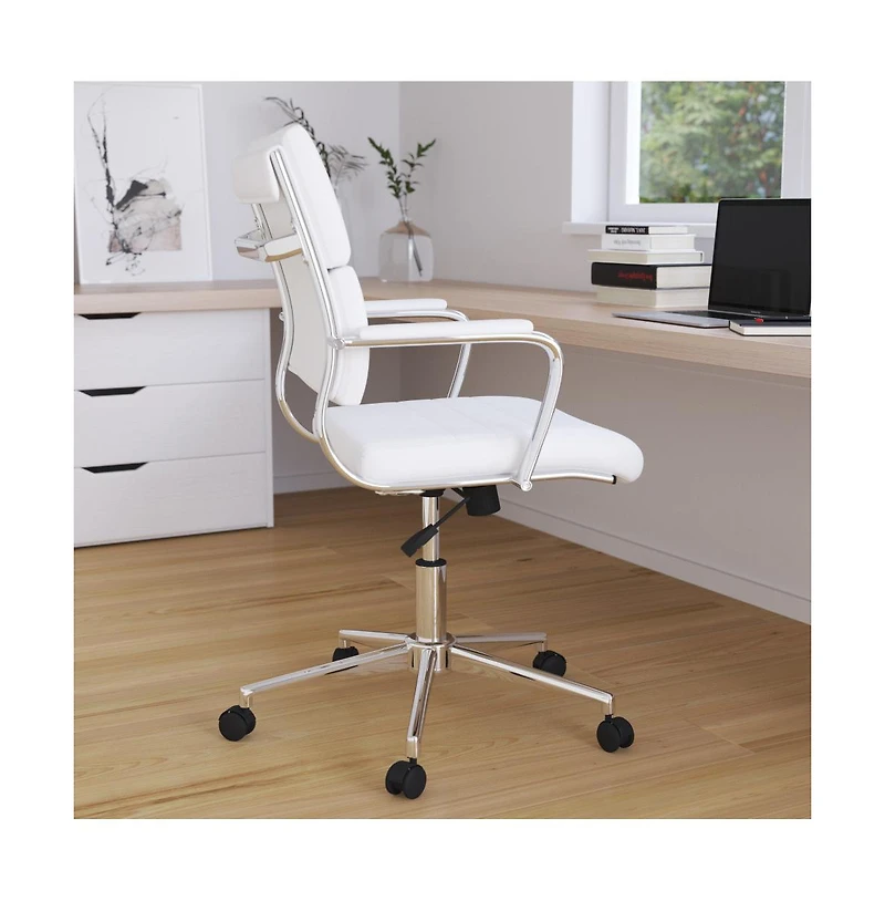 Merrick Lane Mcentyre Ergonomic Swivel Office Chair Panel Style Mid-Back Computer Desk Chair With Padded Metal Arms & Base