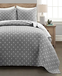 Lush Decor Hygge Kantha Pick Stitch Yarn Dyed Cotton Jacquard 3-Piece Quilt Set, King