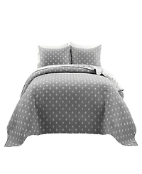 Lush Decor Hygge Kantha Pick Stitch Yarn Dyed Cotton Jacquard 3-Piece Quilt Set, King