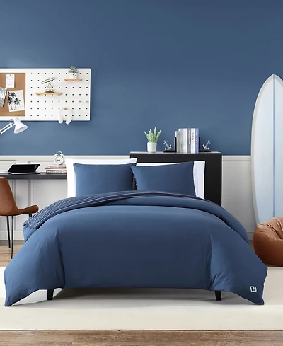 Nautica Longdale Solid Stripe Brushed Microfiber 2 Piece Duvet Cover Set, Twin
