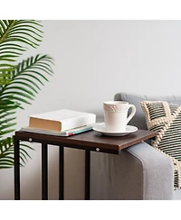 Iris Usa Wood and Metal Frame Side Table, Accent Sofa End Table Coffee Snack, Bedroom Night Stand, Living Room Computer Desk, C-Shape Wide