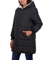 Sebby Collection Women's Long Faux Fur Lined Puffer Jacket with Hood