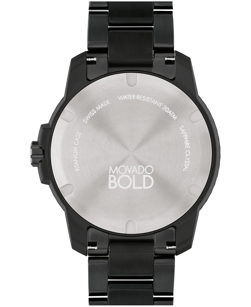 Movado Men's Bold Titanium Sport Swiss Quartz Ionic Plated Black Titanium Watch 45mm
