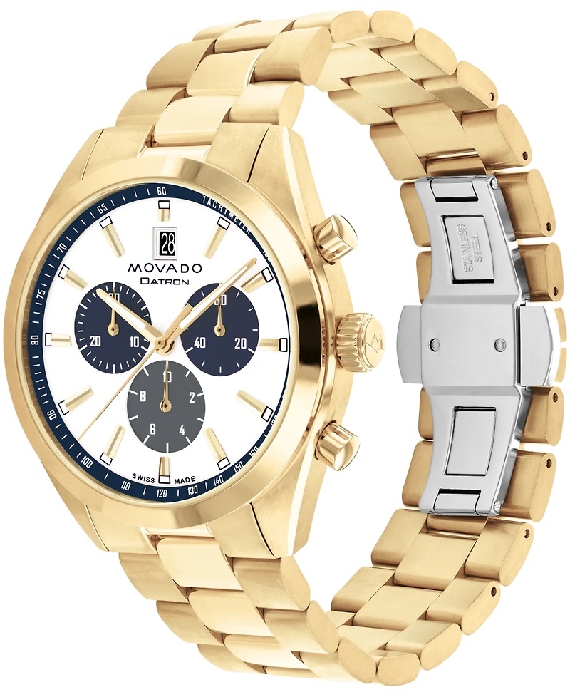 Movado Men's Datron Swiss Quartz Chrono Ionic Plated Gold Steel Watch 40mm