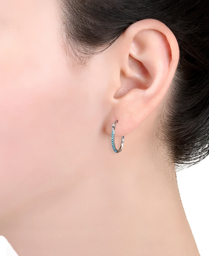 Crystal Pave Small Hoop Earrings Sterling Silver, 0.62" (also 14k Gold-Plated Silver)