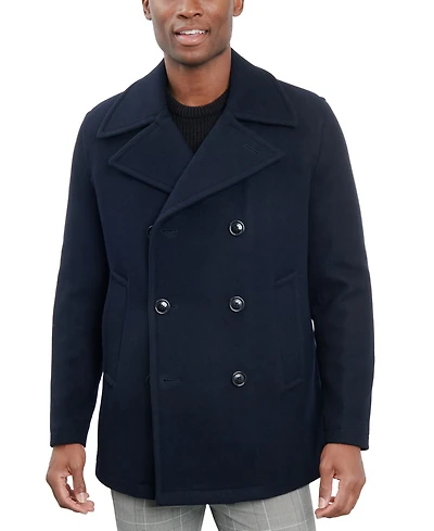 London Fog Men Double-Breasted Wool Blend Peacoat